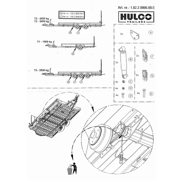 Amortisseurs Hulco MEDAX/TERRAX 1500 kg - essieu 2/3 ou 2/2