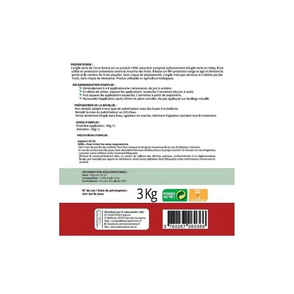 Argile Verte naturelle anti mouche arbre à fruit 3kg
