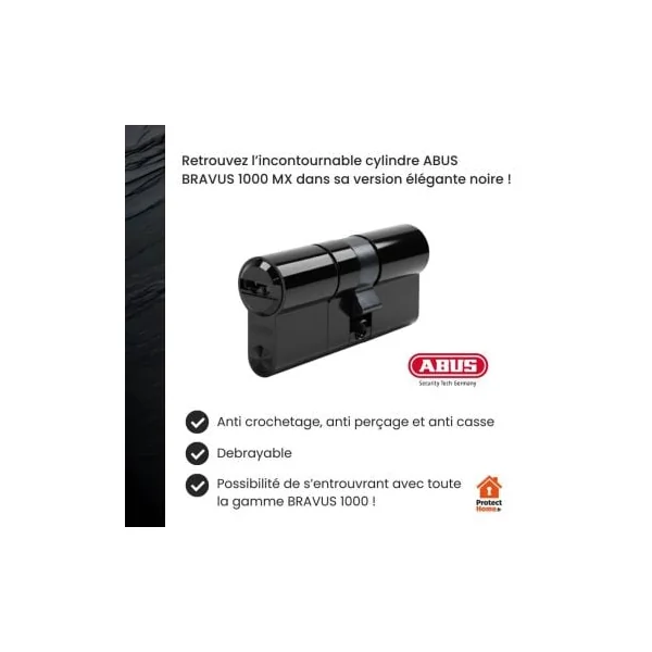 Barillet serrure Abus Bravus 1000 MX couleur Noire