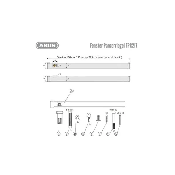 Barre blindée transversale pour fenêtre ABUS FRP217