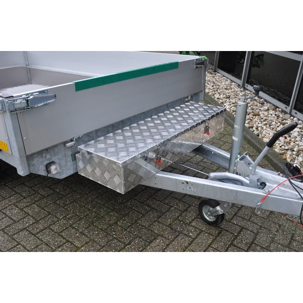 Boîte à timon en aluminium 1200x380x195 mm - 2,5 mm Épaisseur de paroi - idéal pour les remorques plateau et les transporteurs de voitures - étanche et résistant à la poussière - avec fermeture à sangle