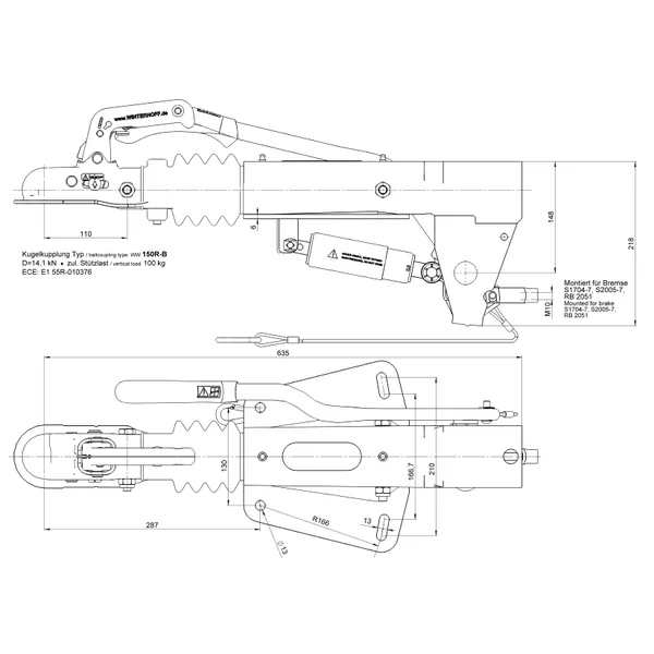 BPW Frein à inertie pour remorque - ZAF1,35-3 - capacité max : 1350 kg - connexion au timon en V
