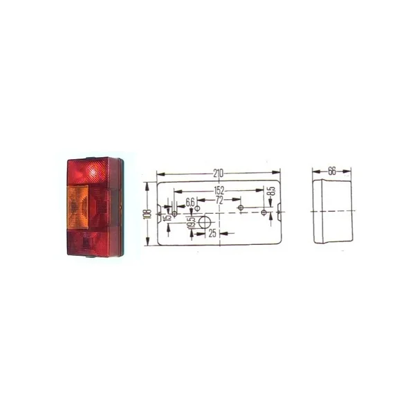 Cabochon de feu HELLA 210 x 108 x 66 mm Gauche