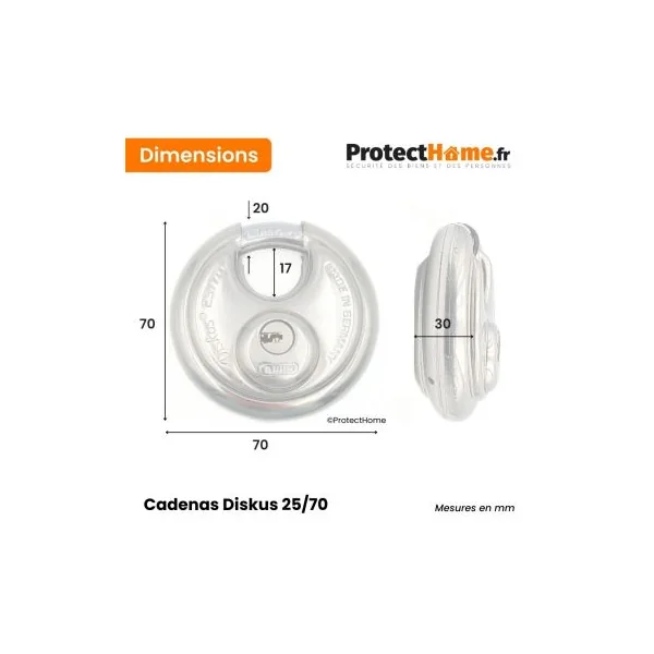 Cadenas abus diskus 25/70 avec 5 clés