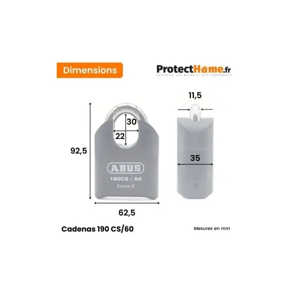 Cadenas Abus à Combinaison 190cs/60mm Anse Blindée