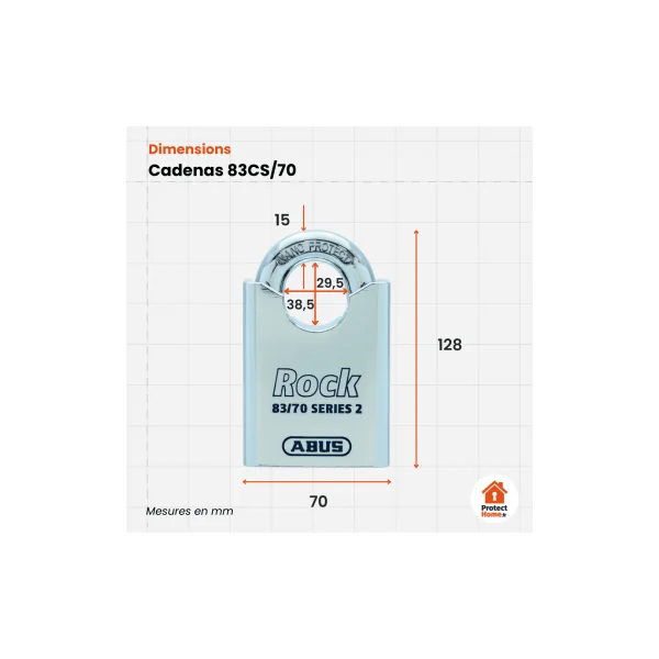 Cadenas demi cylindre Abus 83CS/70 Rock résistance extrême