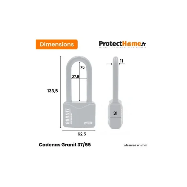 Cadenas Granit très haute sécurité avec haute anse 37/55HB