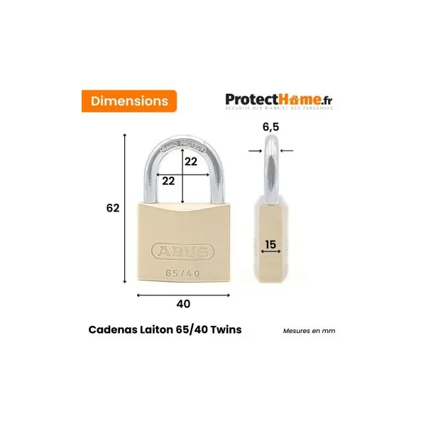 Cadenas Laiton Abus 65 twins s’entrouvrant pour extérieur