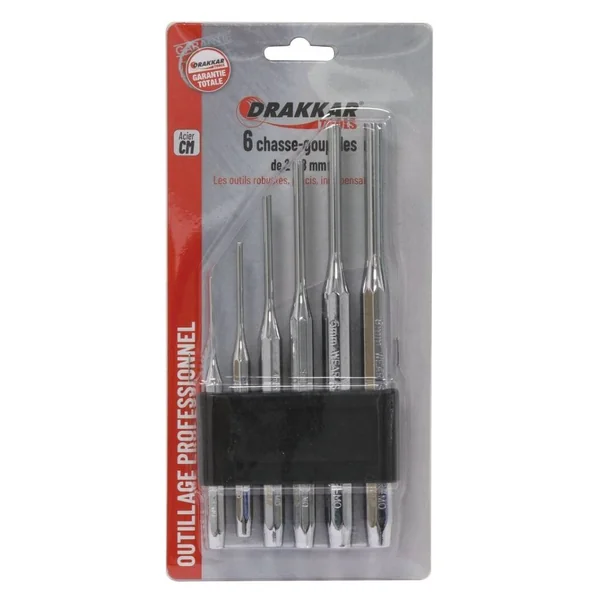 Chasse-goupilles 6 pièces en acier – Ø 2 à 8 mm