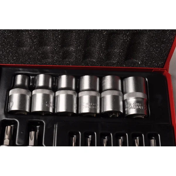 Clé à douille + jeu d'embouts 1/4 1/2 Torx - en boîte métallique - qualité chrome-vanadium