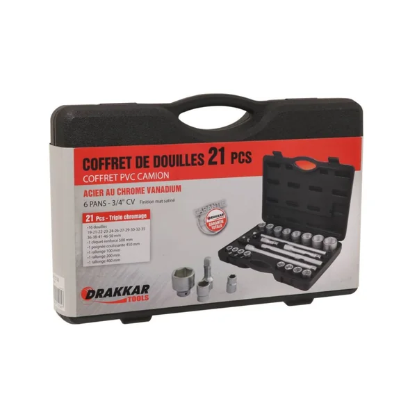 Coffret de Douilles 3/4" 6 Pans - 21 pièces