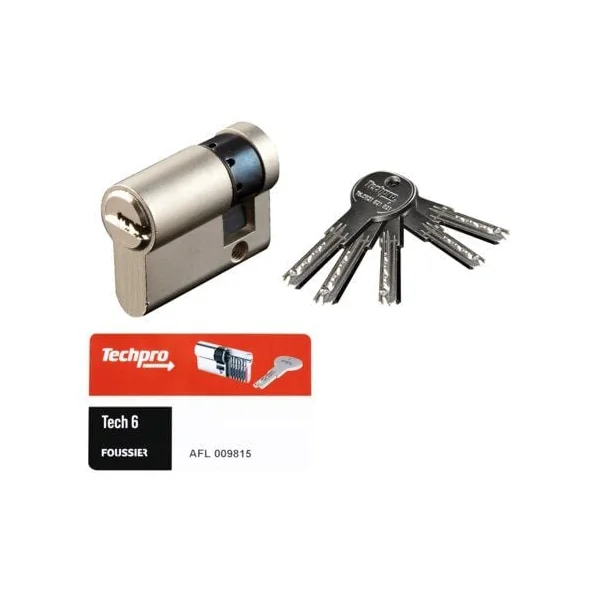 Cylindre de sûreté tech 6 nickelé s'entrouvrant Numéro stock 1