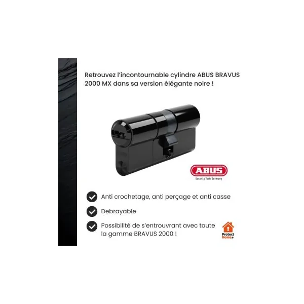 Cylindre porte Abus Bravus 2000 MX couleur noire