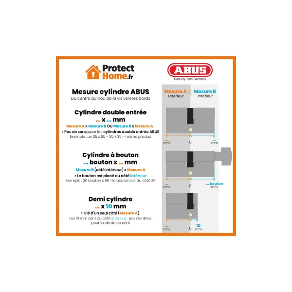 Cylindre serrure Abus D10PS haute protection