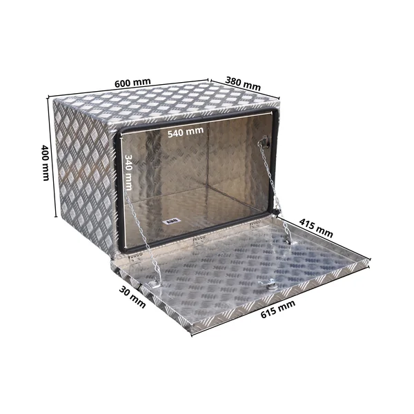 DE HAAN BOX OH - 600x400x400 mm - boîte à timon en aluminium à larme étanche et à l'abri de la poussière - équipée d'un verrou papillon ou d'une fermeture en T