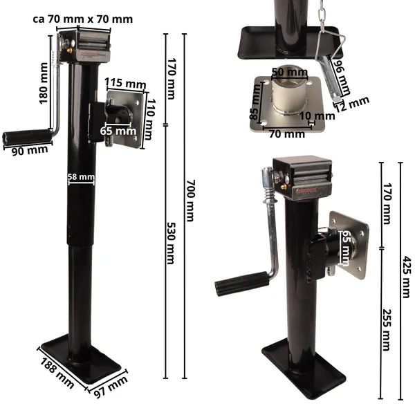 Ensemble de deux pieds de support inclinables et déployables - 43-73 cm - 2000 kg - avec bride