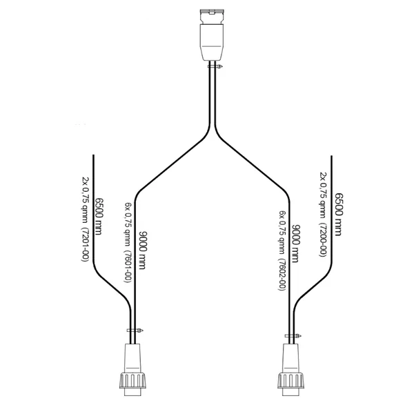 Faisceau de câble Aspöck - 9 mètres - 13 broches - étanche - 2x connecteur ASS2 7 broches - dérivations de 650 cm