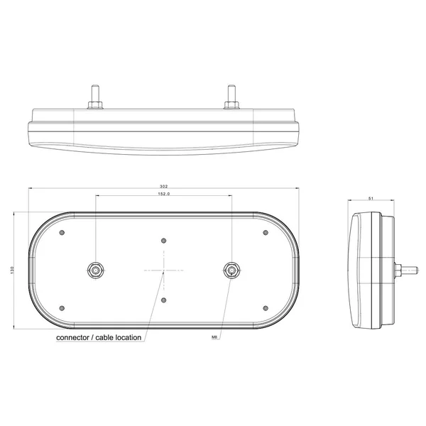 Feu arrière de remorque - Fristom FT-610 LED - gauche - 302x130x51 mm - avec clignotant dynamique - raccordement par fils libres 100 cm