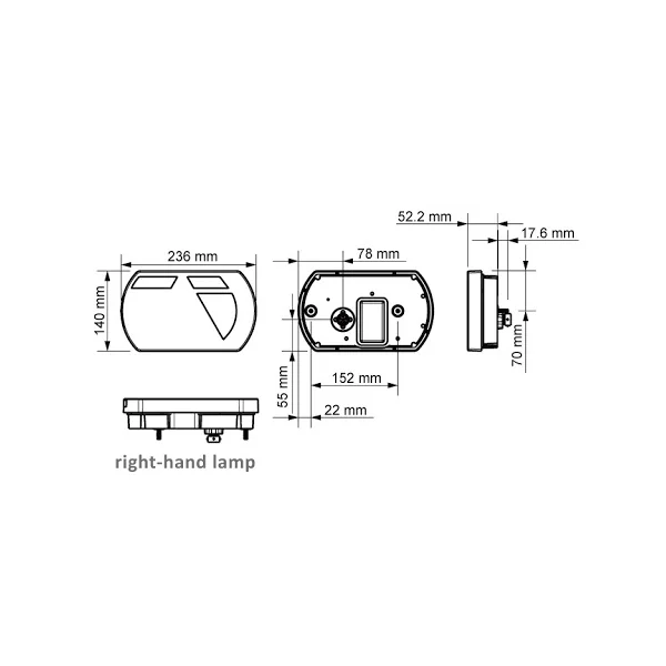 Feu arrière de remorque - Lucidity LED - droite - 236x140x52 mm - connecteur Aspöck à 8 broches - avec résistance intégrée