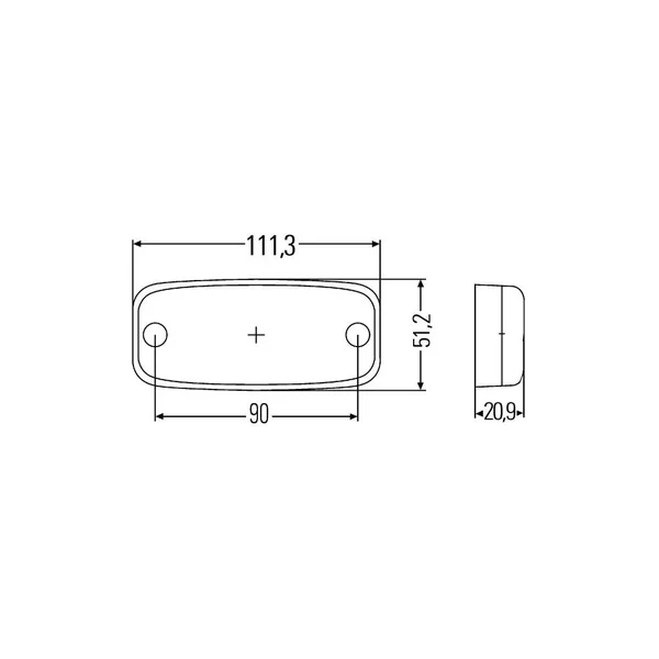 FEU DE GABARIT BLANC A LED 24V A PLAQUER AVEC CABLE 500 mm HELLA
