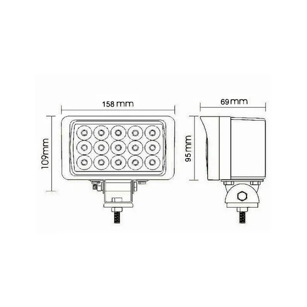 Feu de travail LED rectangle 15 LEDs - 45W - 3375 lm - 12/24V - IP67