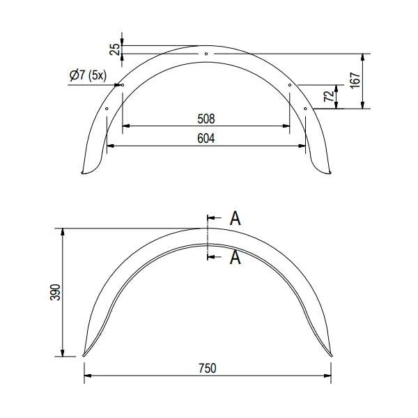 Garde boue 14/15 pouces - 750x240x390 mm - circonférence 1210 mm