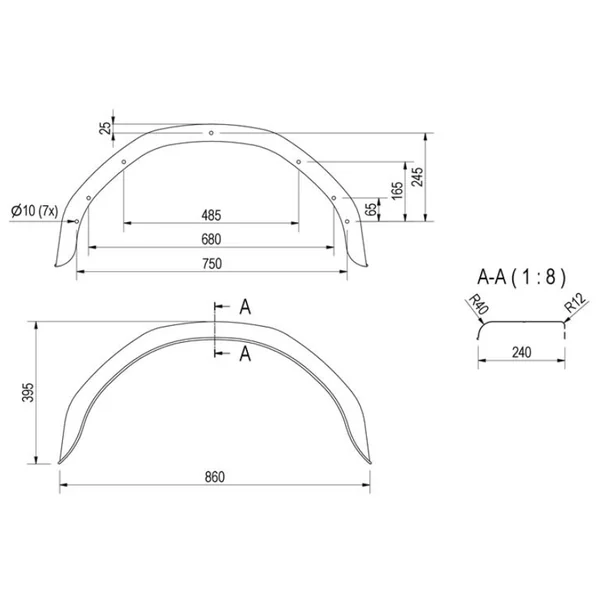 Garde boue 14/15 pouces - 860x240x395 mm - adapté pour Stema