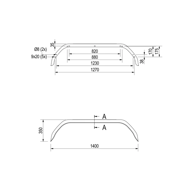 Garde boue Tandem - 1400x220x350 mm - circonférence 1800 mm