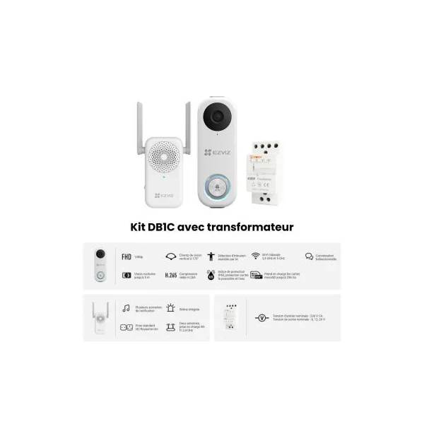 Interphone video Ezviz DB1C avec transformateur