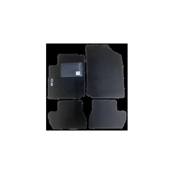 Kit 4 Tapis de sol Auto pour CITROEN C2 de 2003 à 2010, avec sigle C2, moquette noire et clips, Neuf