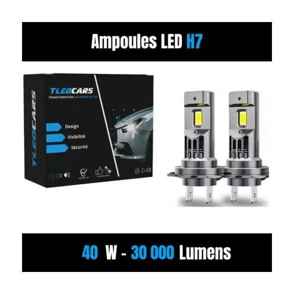 Kit Ampoules LED H7 Blanc Pur 6500 K Phares avants 72W - Feux de route - VOLVO V40 II (2012-2020)