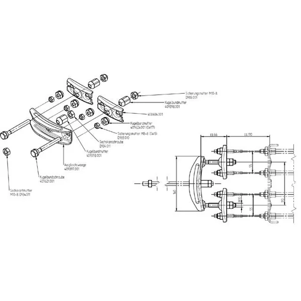 Kit de freinage essieu tandem M10 2 mtr longueur tige filetée complète