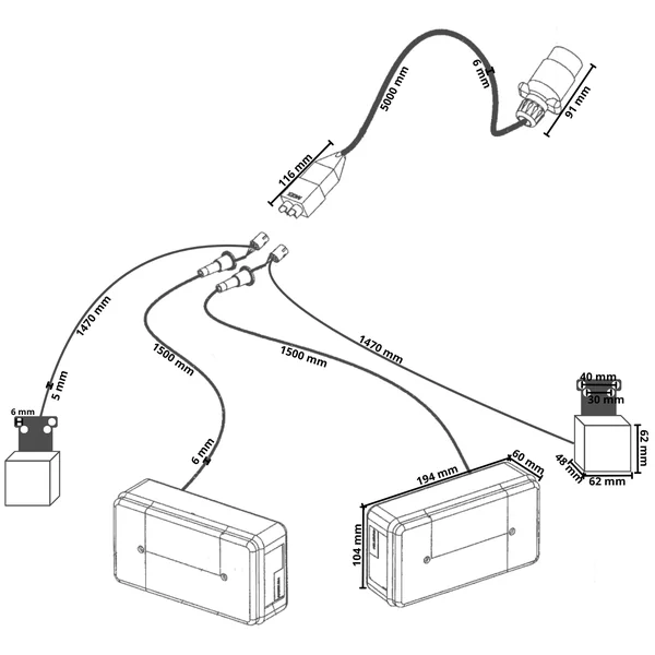 Kit d'éclairage - Radex 5001 - 5 mètres de câble principal - 7 broches - y compris les feux de gabarit