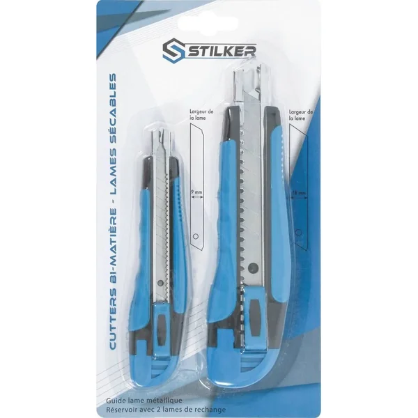 Lot de 2 Cutters Professionnels – Lames Sécables 9 mm et 18 mm avec Guide Métallique