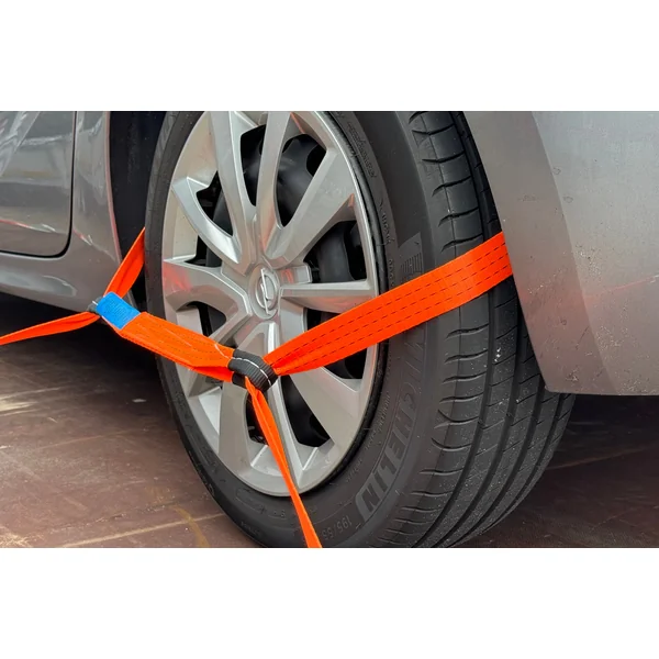 Lot de 4 sangles d'arrimage - 330x3,6 cm - charge de rupture 3000 kg- pour remorque porte-voiture