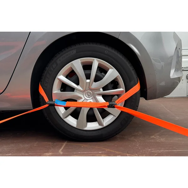Lot de 4 sangles d'arrimage - 330x3,6 cm - charge de rupture 3000 kg- pour remorque porte-voiture