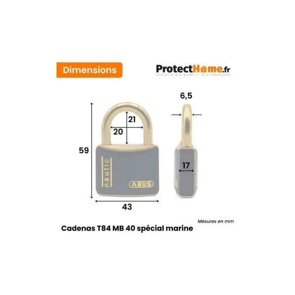 Petit cadenas à clé Abus T84MB spécial milieu salin