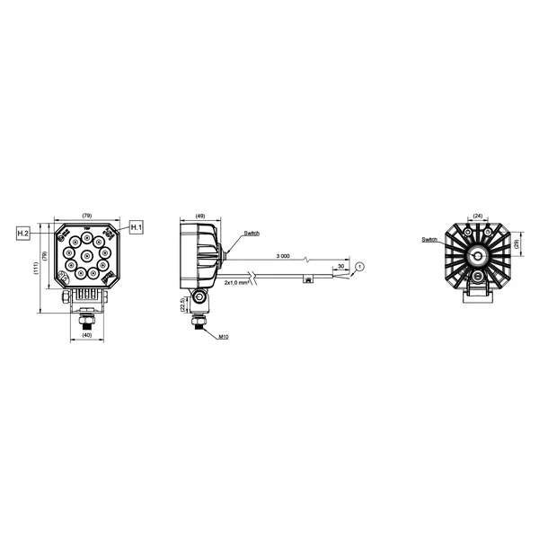 Phare de travail Aspock LED 12/24V avec interrupteur - inclut le support de montage
