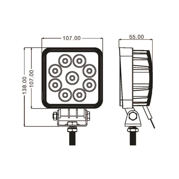 Phare de travail LED carré 27W – 1800 lumens – 10/30V