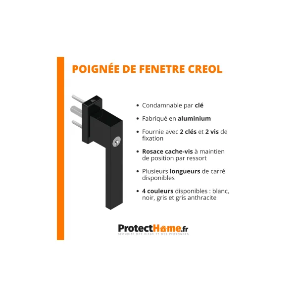 Poignée de fenêtre à clé standard