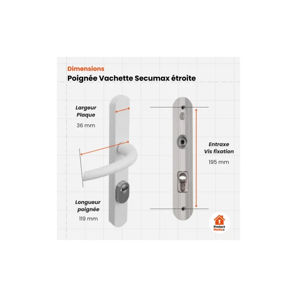 Poignée porte blindée Vachette Secumax en version étroite