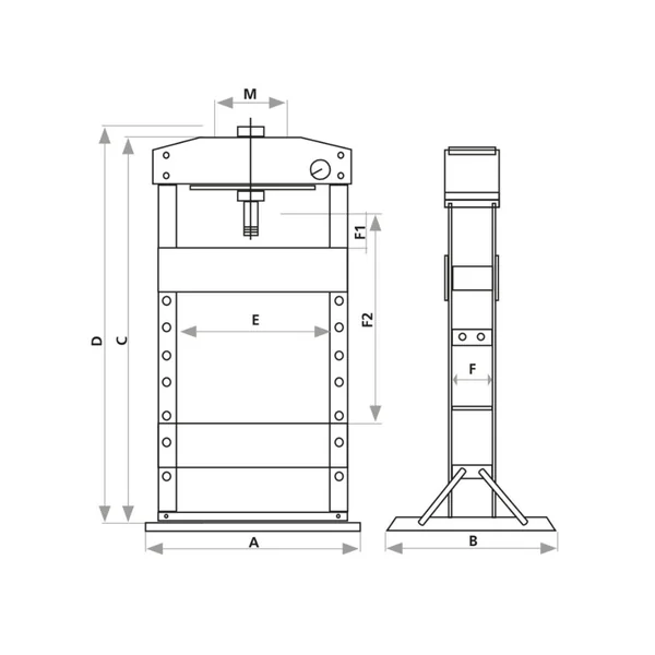 Presse d'atelier pneumatique 75T – Vérin mobile & commande au pied