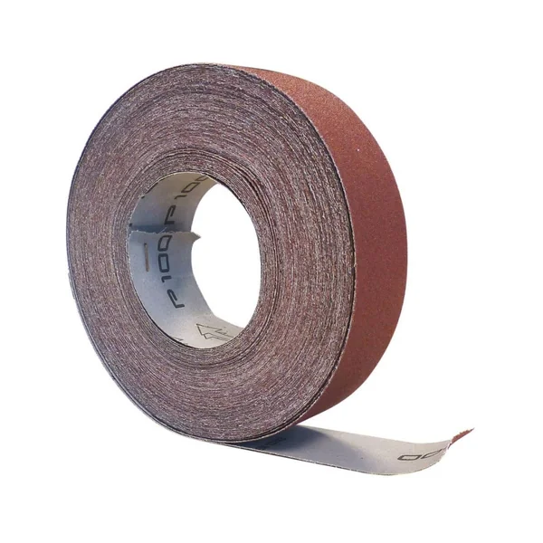 Rouleau d’atelier papier abrasif P40 – 38 mm x 25 m avec boîte distributrice - Toile corindon souple