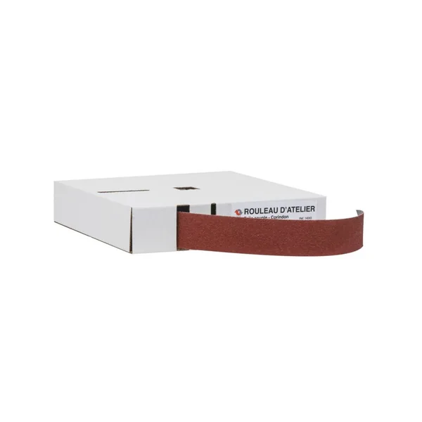 Rouleau d’atelier papier abrasif P40 – 38 mm x 25 m avec boîte distributrice - Toile corindon souple