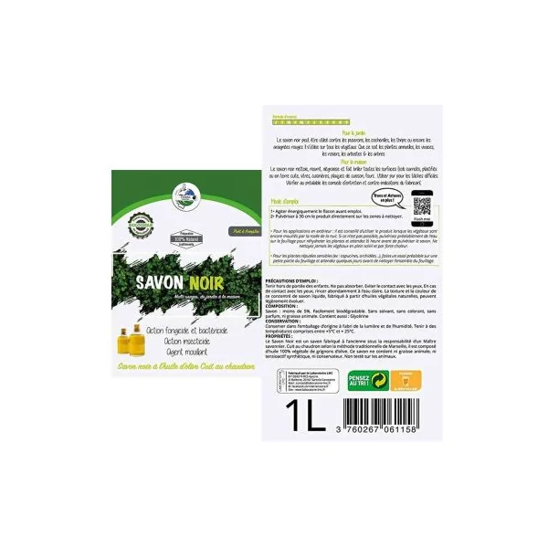Savon noir liquide 1L pucerons, cochenilles, araignées rouges