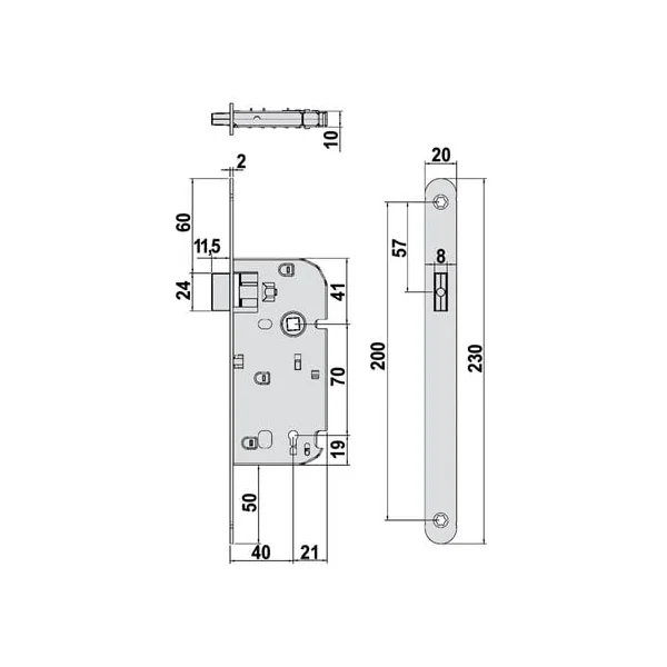 Serrure 519 à pêne magnétique Axe 50 mm