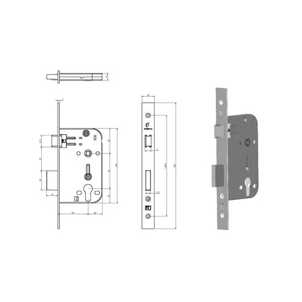 Serrure axe 60 mm bouts carrés