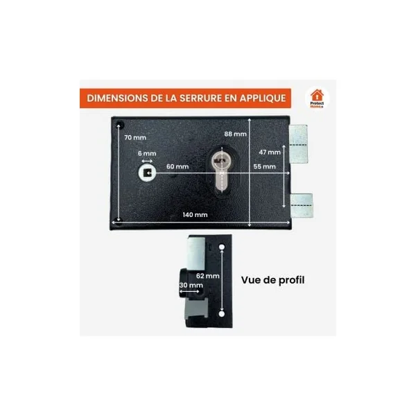 Serrure en applique horizontale Abus 88x140