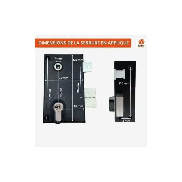 Serrure en applique verticale Abus 70x120