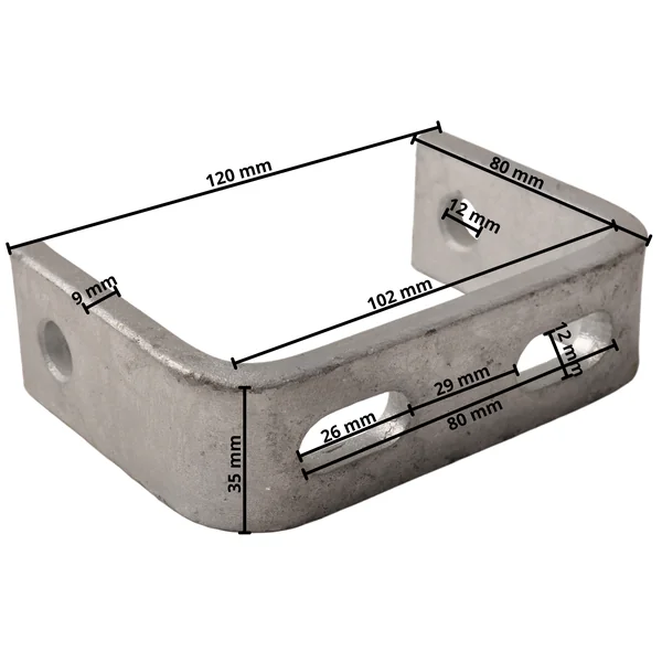 Support de quille galvanisé Poutre en U - Longueur 120 mm - avec trous oblongs